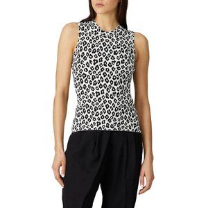 Theory Black White Leopard Print Shell Crewneck Top Women's Size Small S